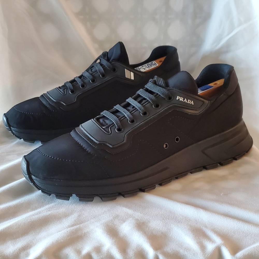 Prada Black Men's Gabardine Soft Low-top Sneakers